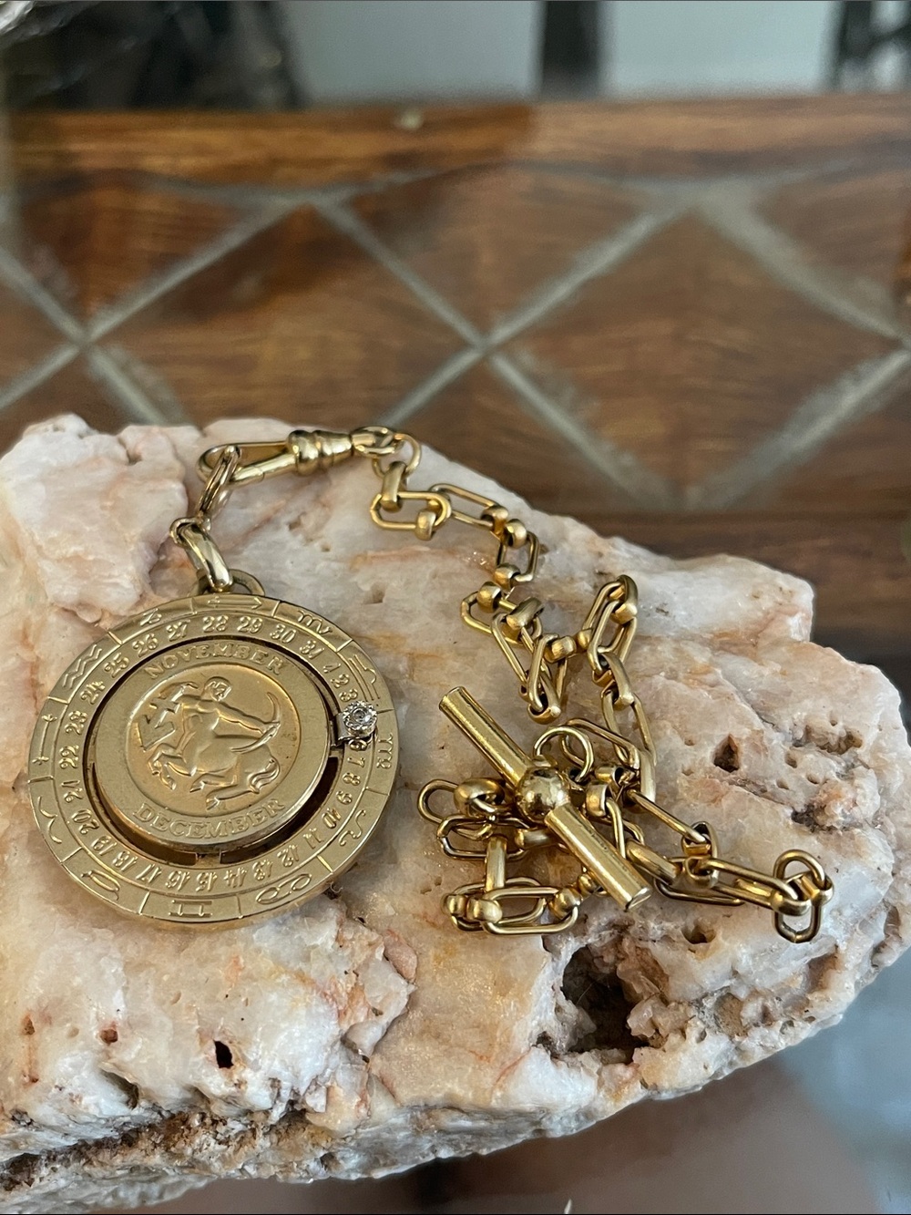 Pierre Cardin Gold Zodiac Sagittarius Pendant With Watch Chain